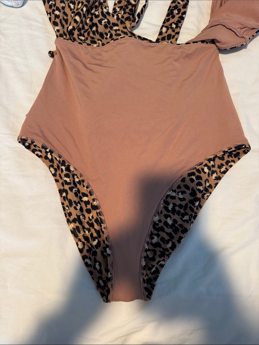 aerie Leopard Print Cutout One-Piece Swimsuit - Tan & Black - Picture 3 of 3